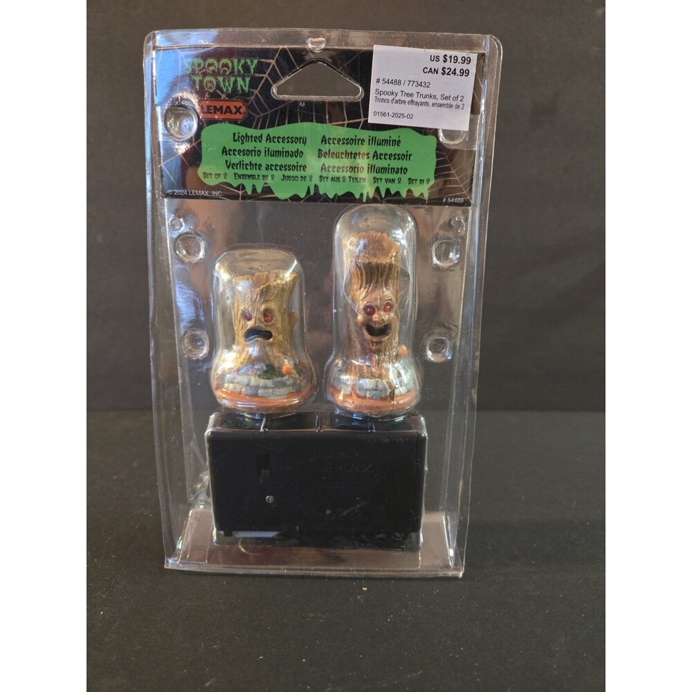 Lemax Spooky Town #54488 SPOOKY TREE TRUNKS Set of 2 Lighted Accessory Battery